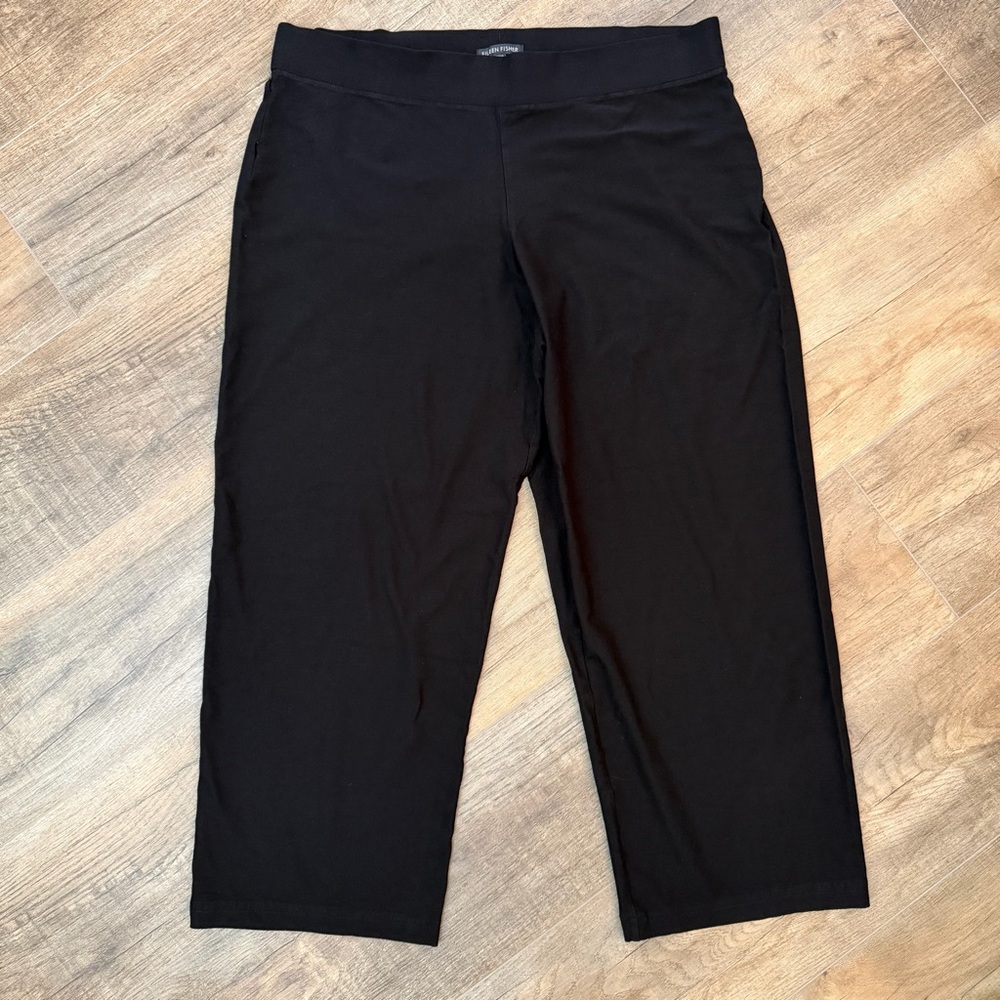 Eileen Fisher Black Knit Capri Ankle Pants Women L Athleisure Flowy Cozy Stretch